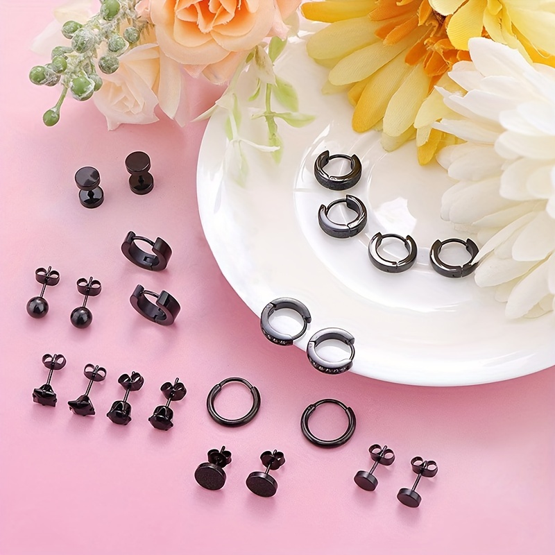 10 Pairs Stainless Steel Stud Earrings For Men Casual Hoop Earrings
